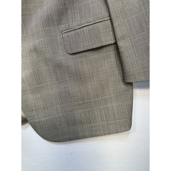 Bill Blass Mens Plaid Blazer Jacket Size 46 Reg Tan Checkered Wool Blend - Picture 2 of 14